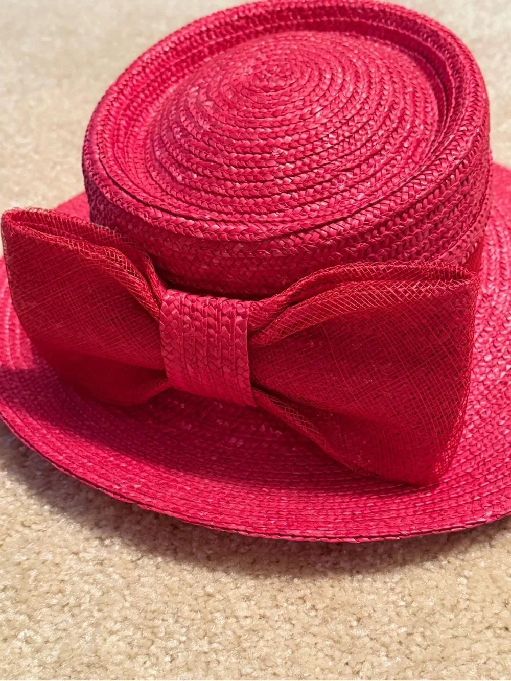 Betmar New York Womens Red Straw Hat W/ Bow Church Kentucky Derby Outdoor Party